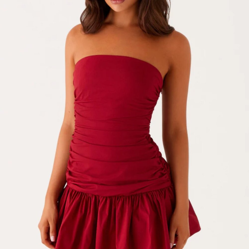 Peppermayo Red Merlot Carmel Strapless Mini Dress - Size - US 4